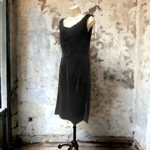 Sexy 1960s Kay Selig Vintage Ruched Black Soft Velvet Fitted Cocktail LBD Dress